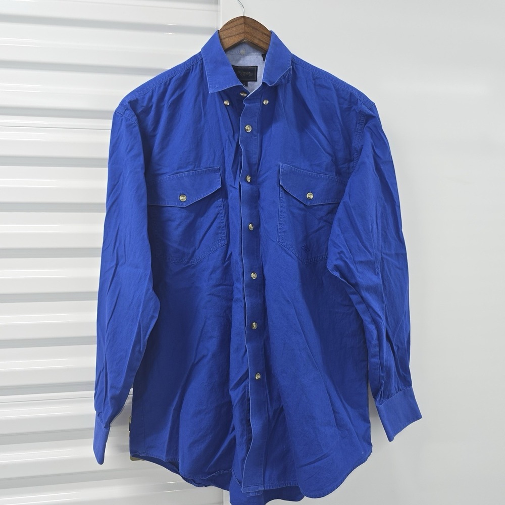 Roper Western Shirt Mens M Blue Pearl Snap Long Sleeve Cowboy Rodeo